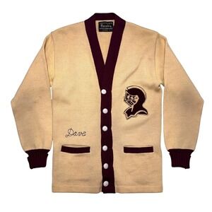 Vintage 60s Letterman Varsity Cardigan Sweater Wool‎ 66 Patch USA True